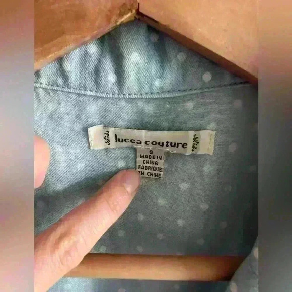 Vintage UO Lucca Couture Retro Blue Polka Dot Cottagecore Midi Dress Small - Picture 4 of 14